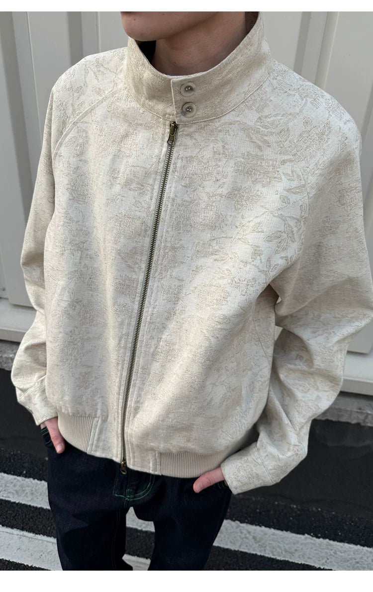 Men's Linen Floral Jacquard Harrington Jacket