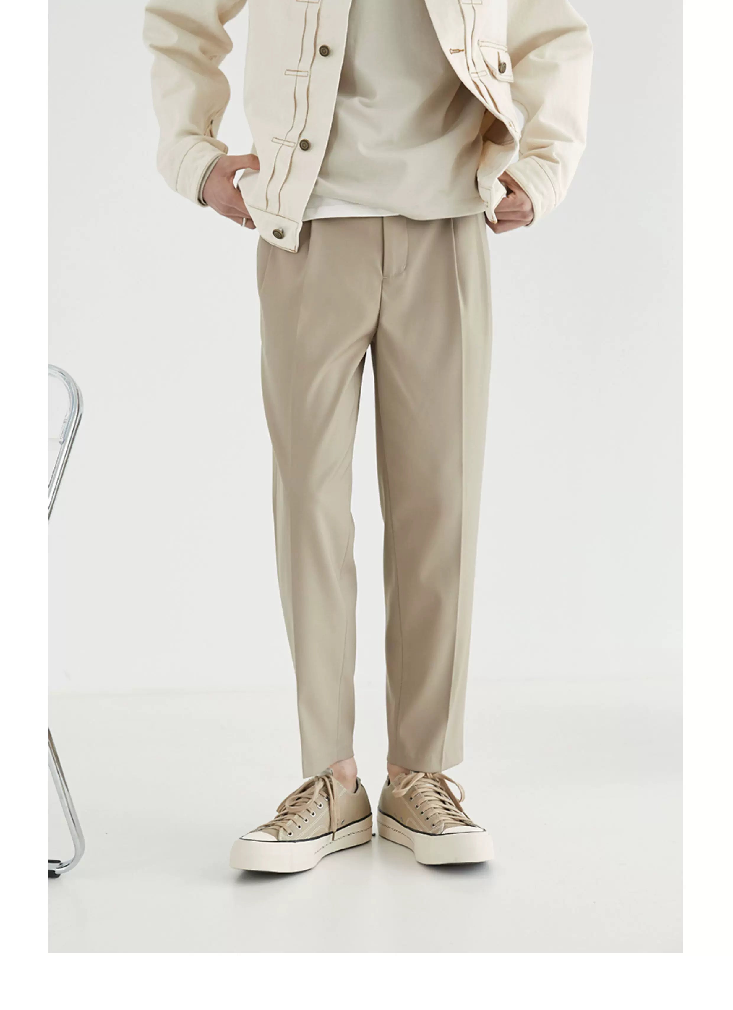 Double Pleated Wide Cropped Suit Pants