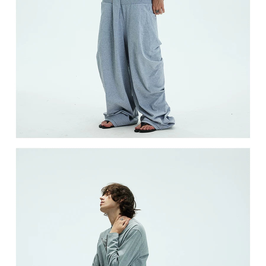 Two-tone Asymmetrical Pleated Baggy Sweatpants