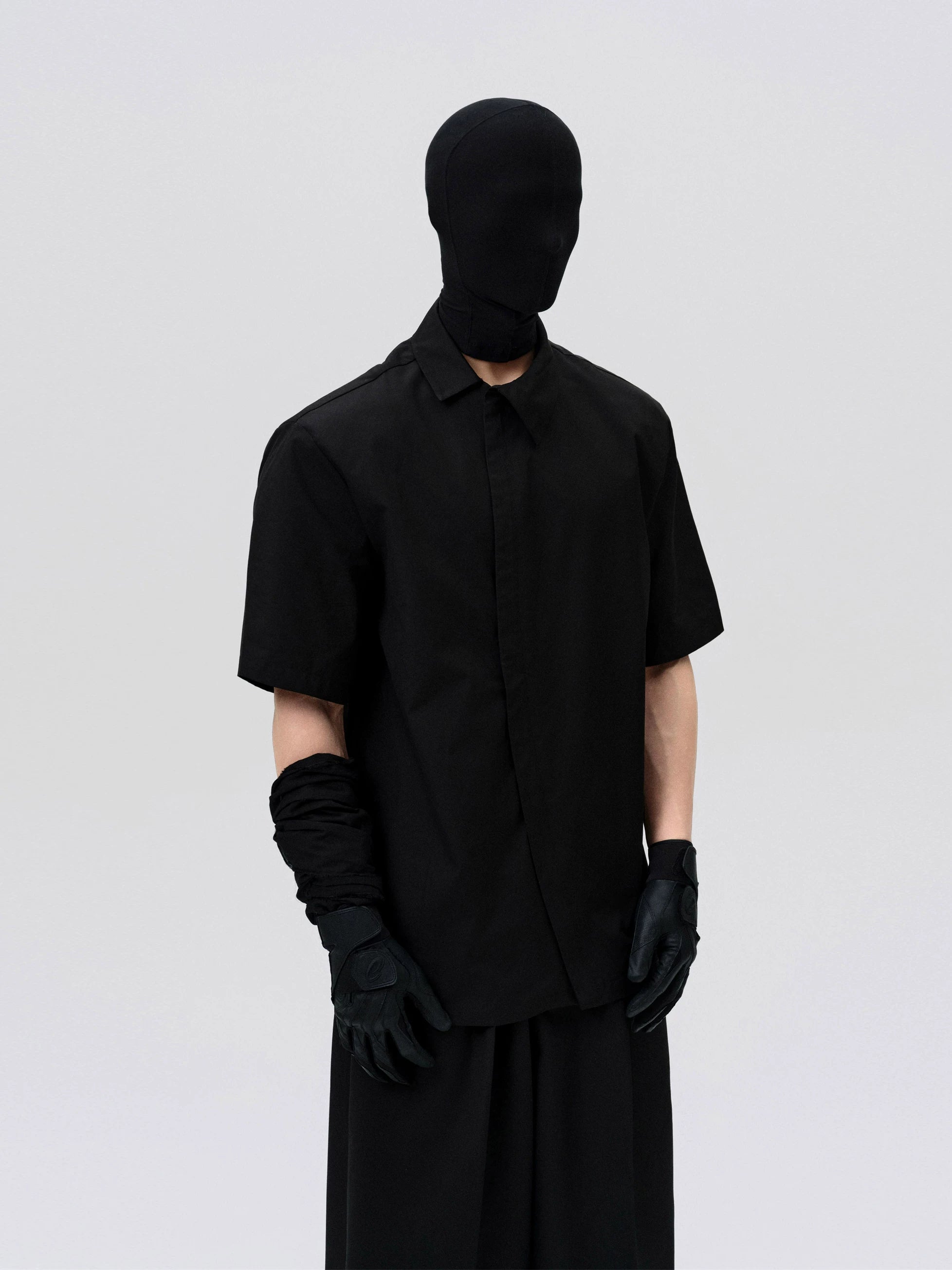 Asymmetric Slant Collar Short Sleeve Shirt