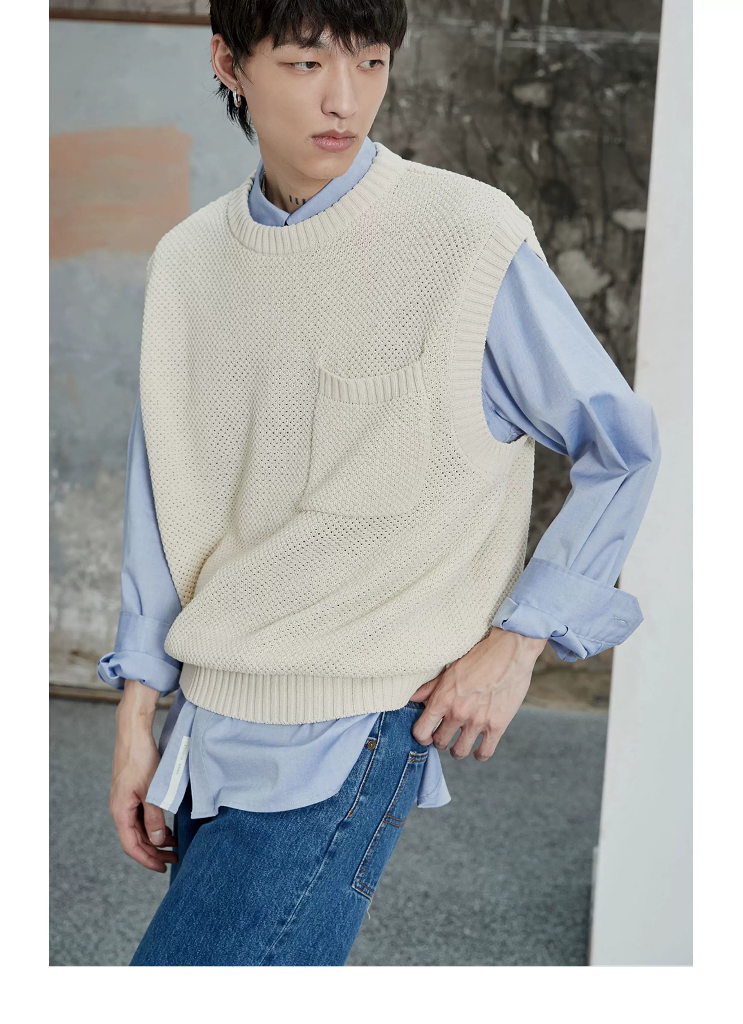 80s Cotton Oxford Asymmetric Pocket Shirt