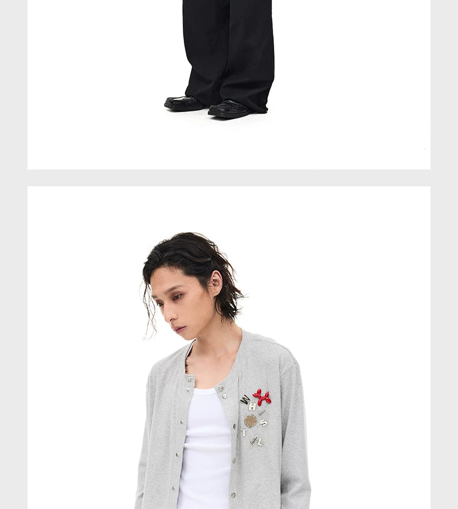 Wool Blend Badge Long Sleeve Cardigan