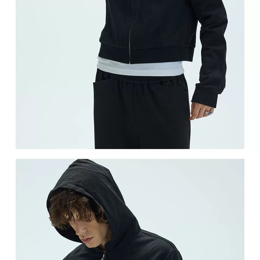 Two-Tone Cotton Embroidered Crop Zip Hoodie