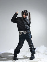 Dark Blue Whiskered Leather Straight-Leg Jeans