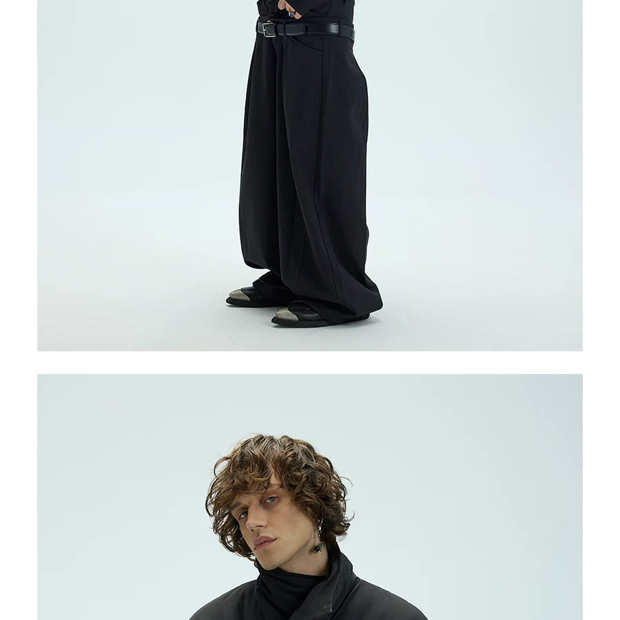 Two-Tone Single-Button Split Turtleneck Down Coat