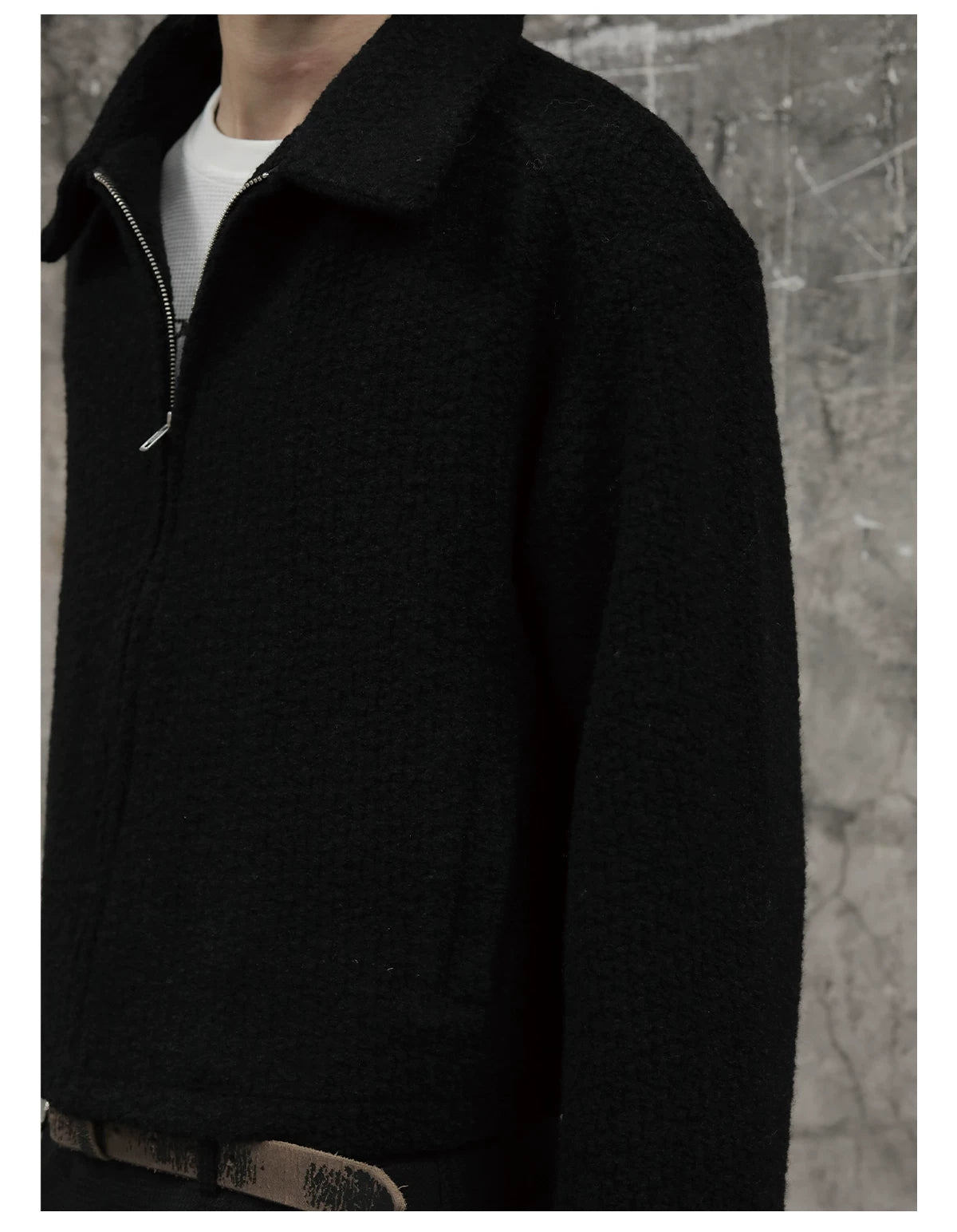 Cropped Wide Structured Terry Wool Jacket