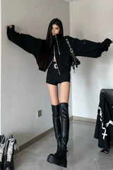 Asymmetric Zip Cropped Turtleneck Jacket