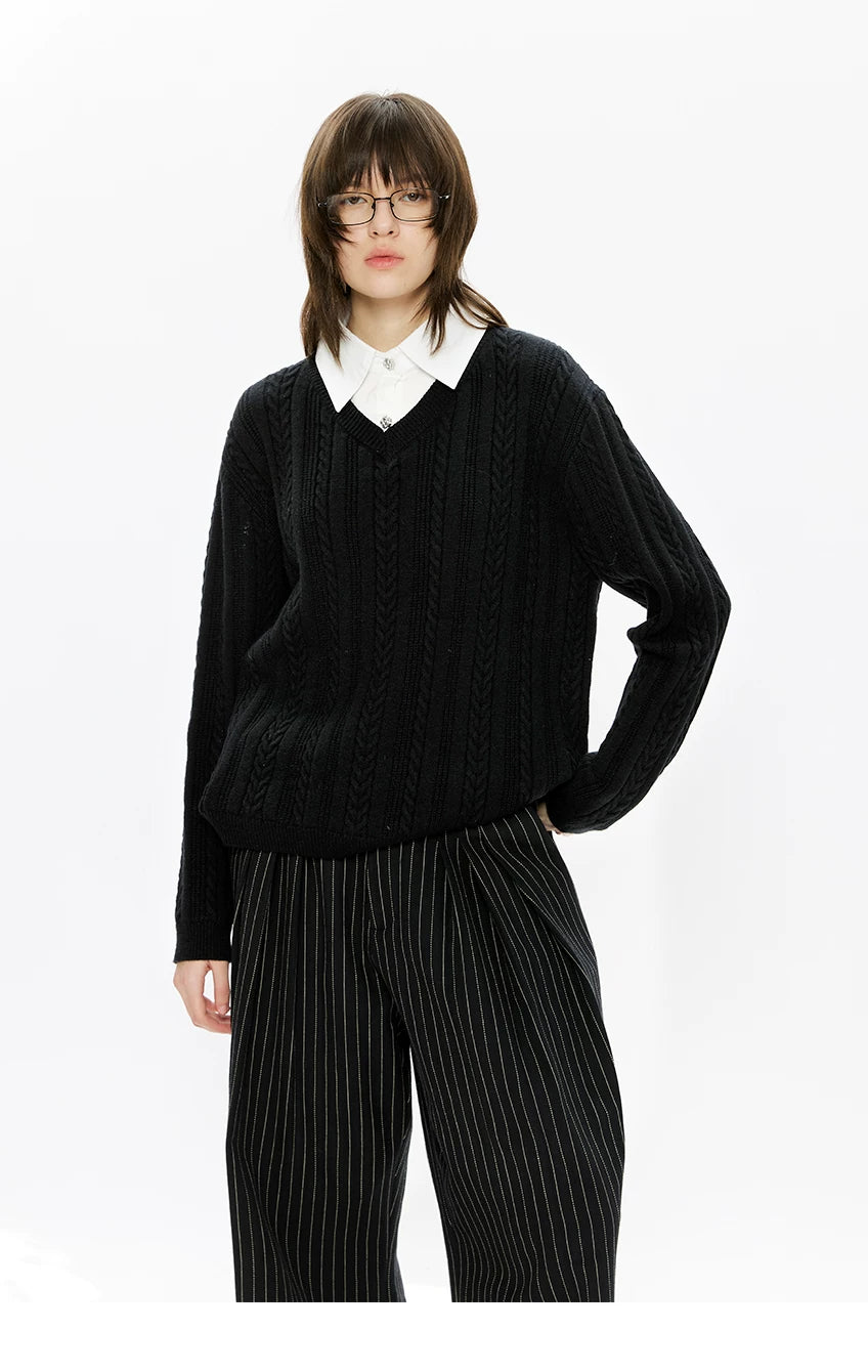 Men's Mock Shirt Collar Cable Sweater