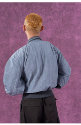 Men's Textured Gray Blue Bomber Jacket