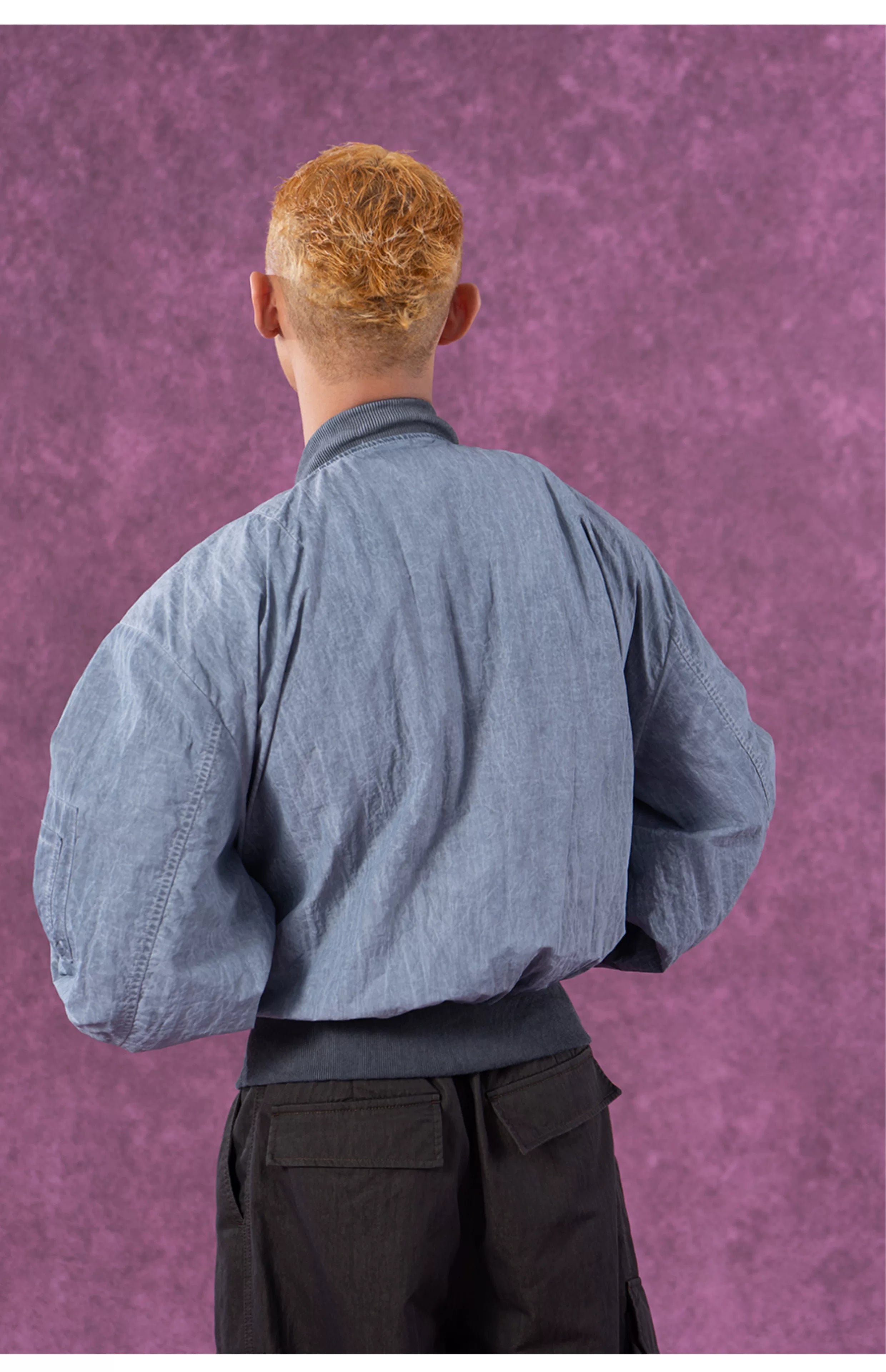 Men's Textured Gray Blue Bomber Jacket