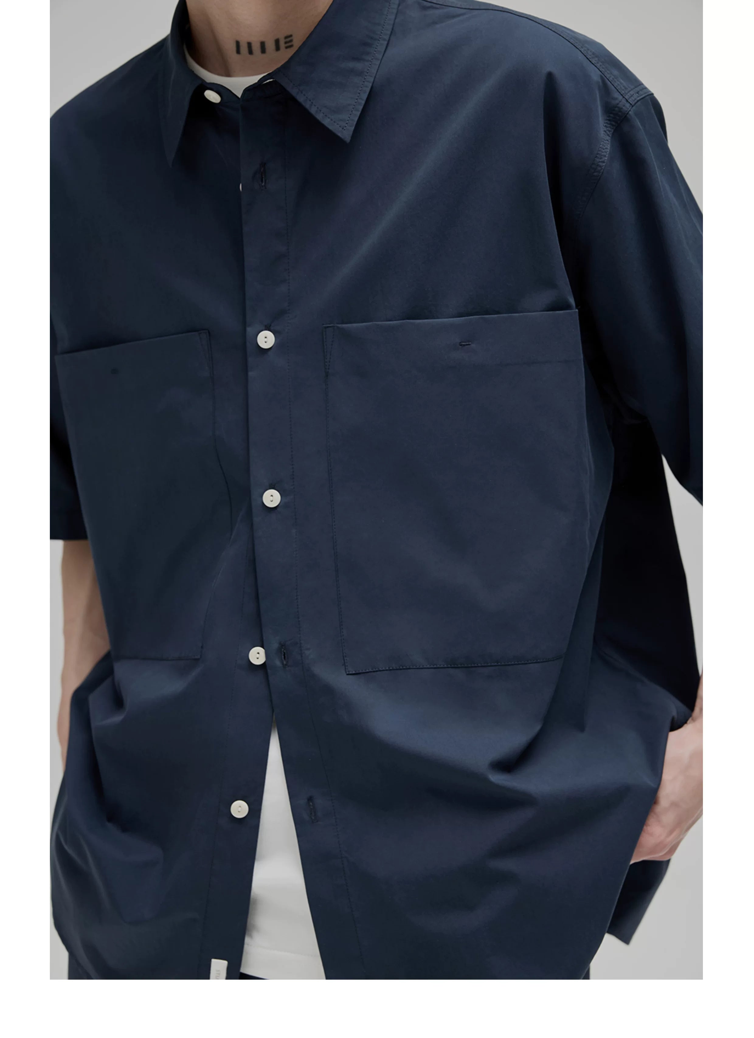 Short Sleeve Square Neck Cotton Shirt