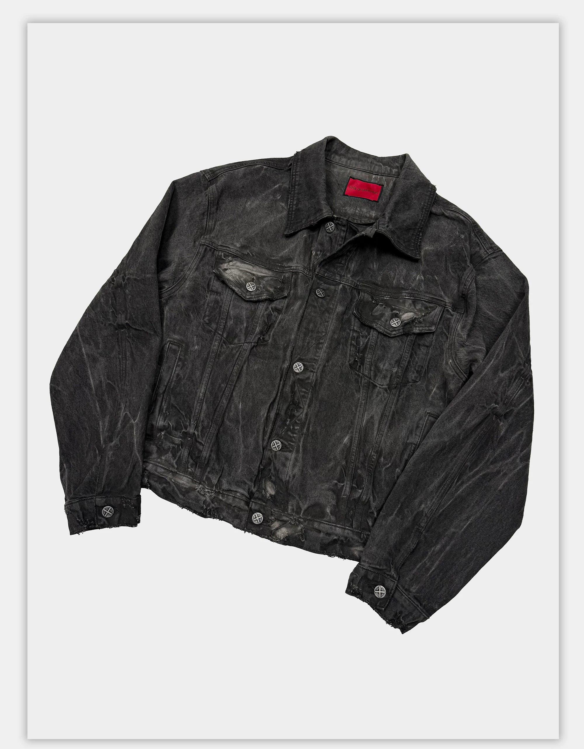 Loose Heavy Washed Distressed Denim Jacket