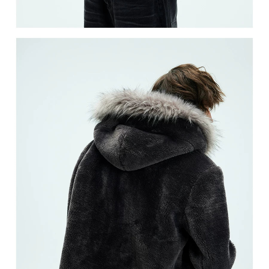 Detachable Fur Collar Fleece Hooded Coat