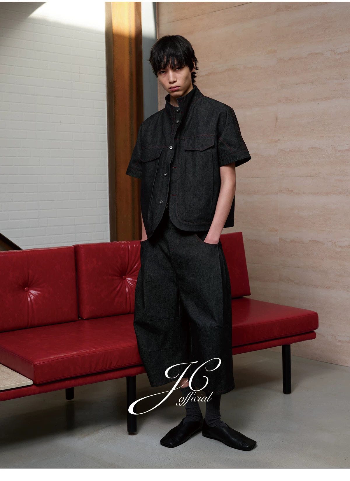 Stand Collar Denim Shirts With Pockets
