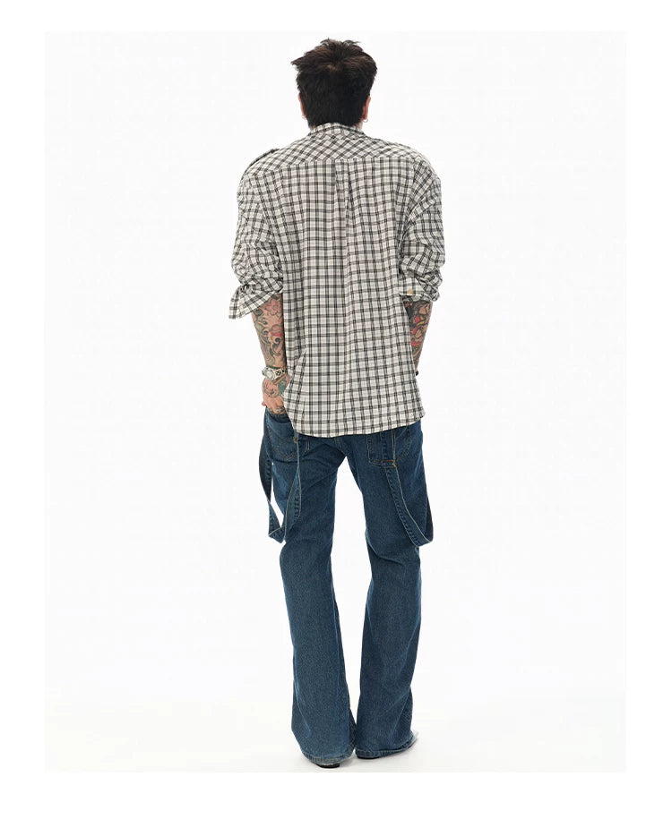 Textured Black White Checkered Utility Shirt