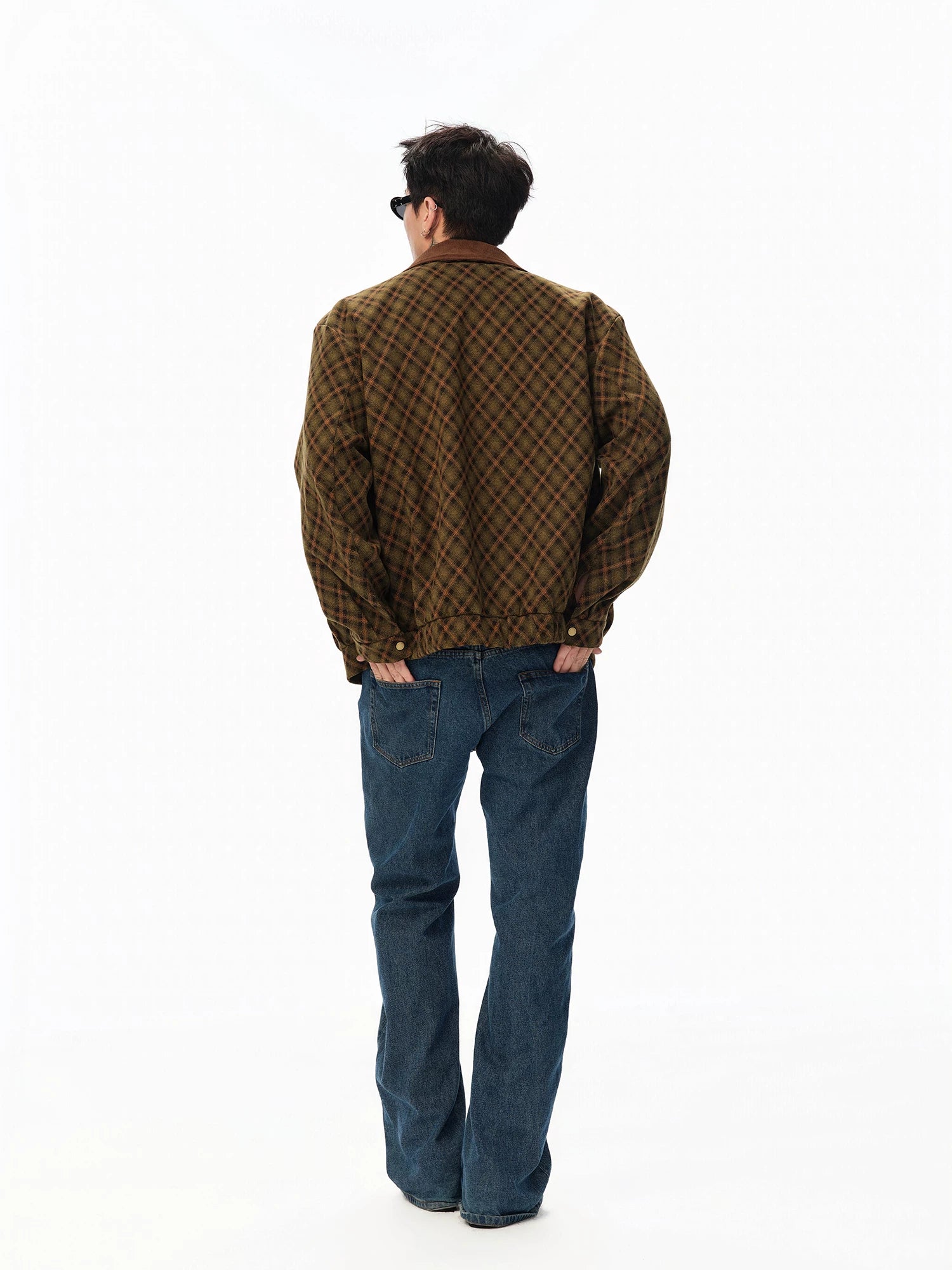 Patchwork Collar Plaid Coat