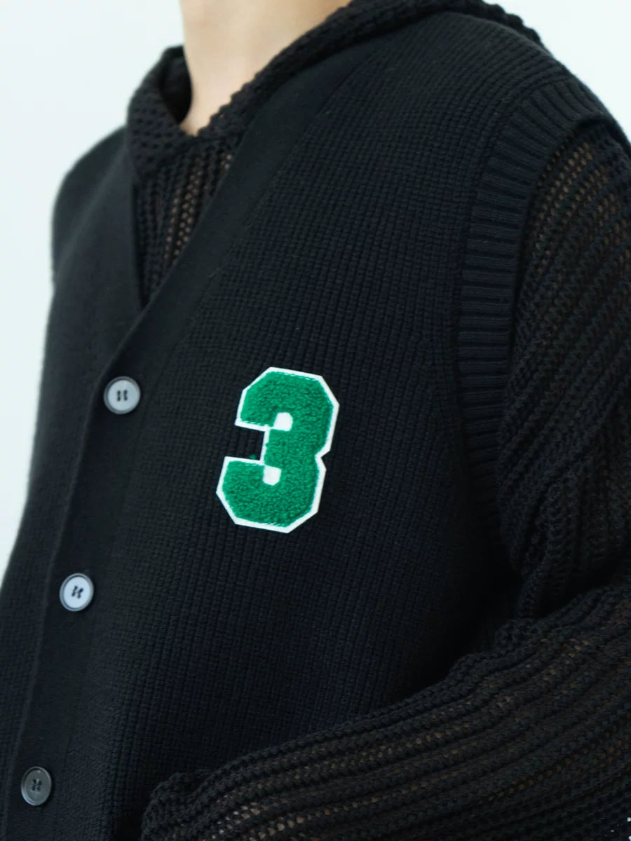 Men's Black-White Number Embroidered Knit Vest