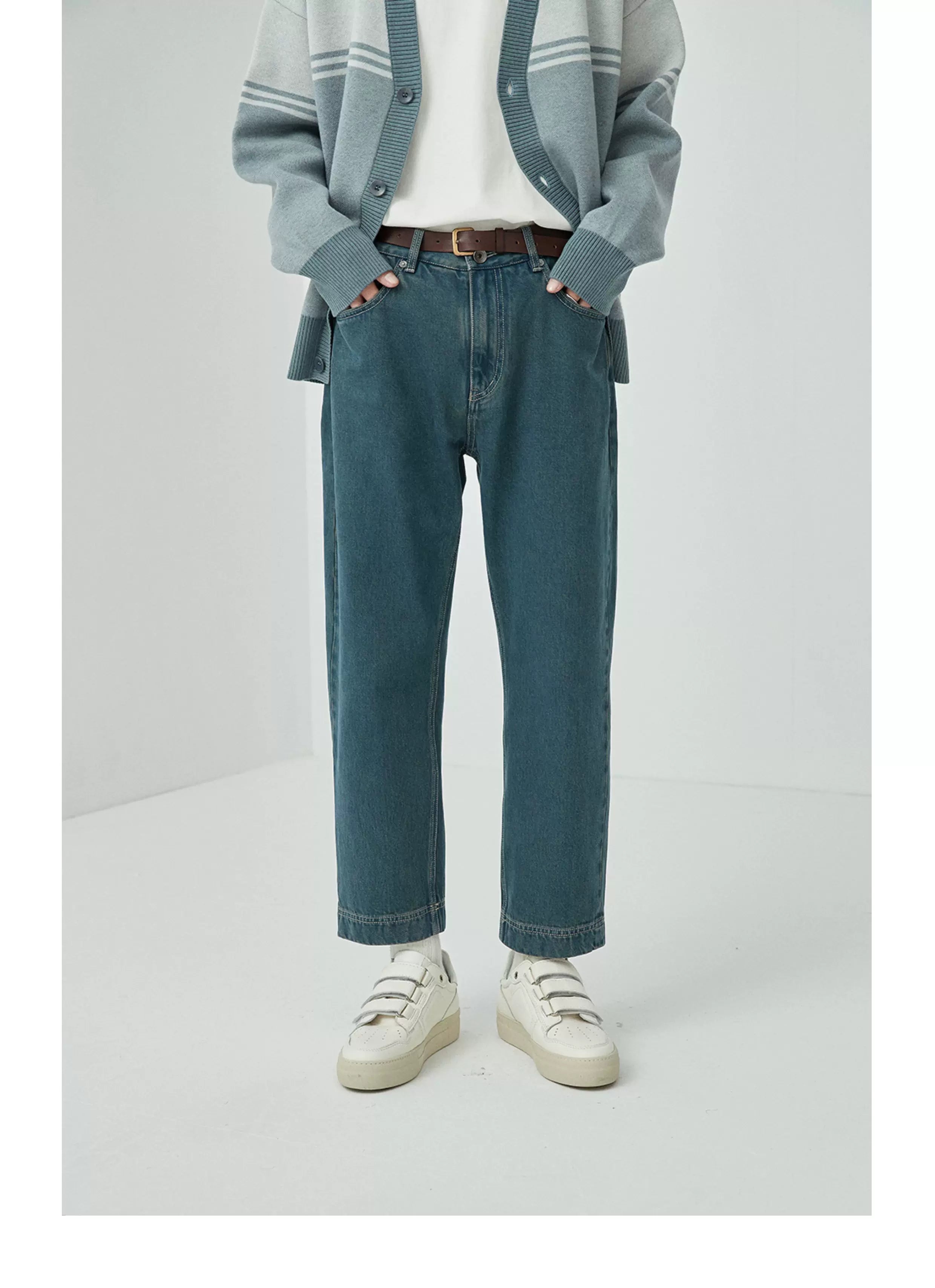 Vintage Washed Straight Ankle Jeans