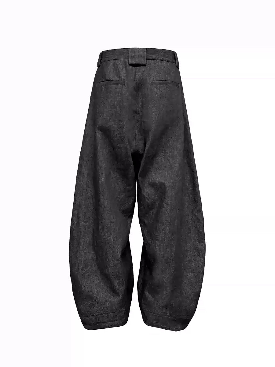 Pleated Low Rise Raw Denim Jeans
