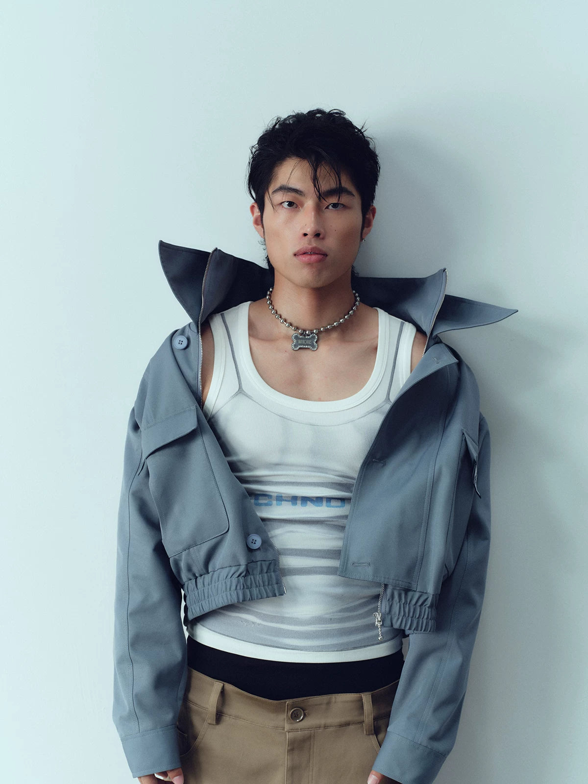 Waterproof Short Grey-blue Vintage Cargo Jacket