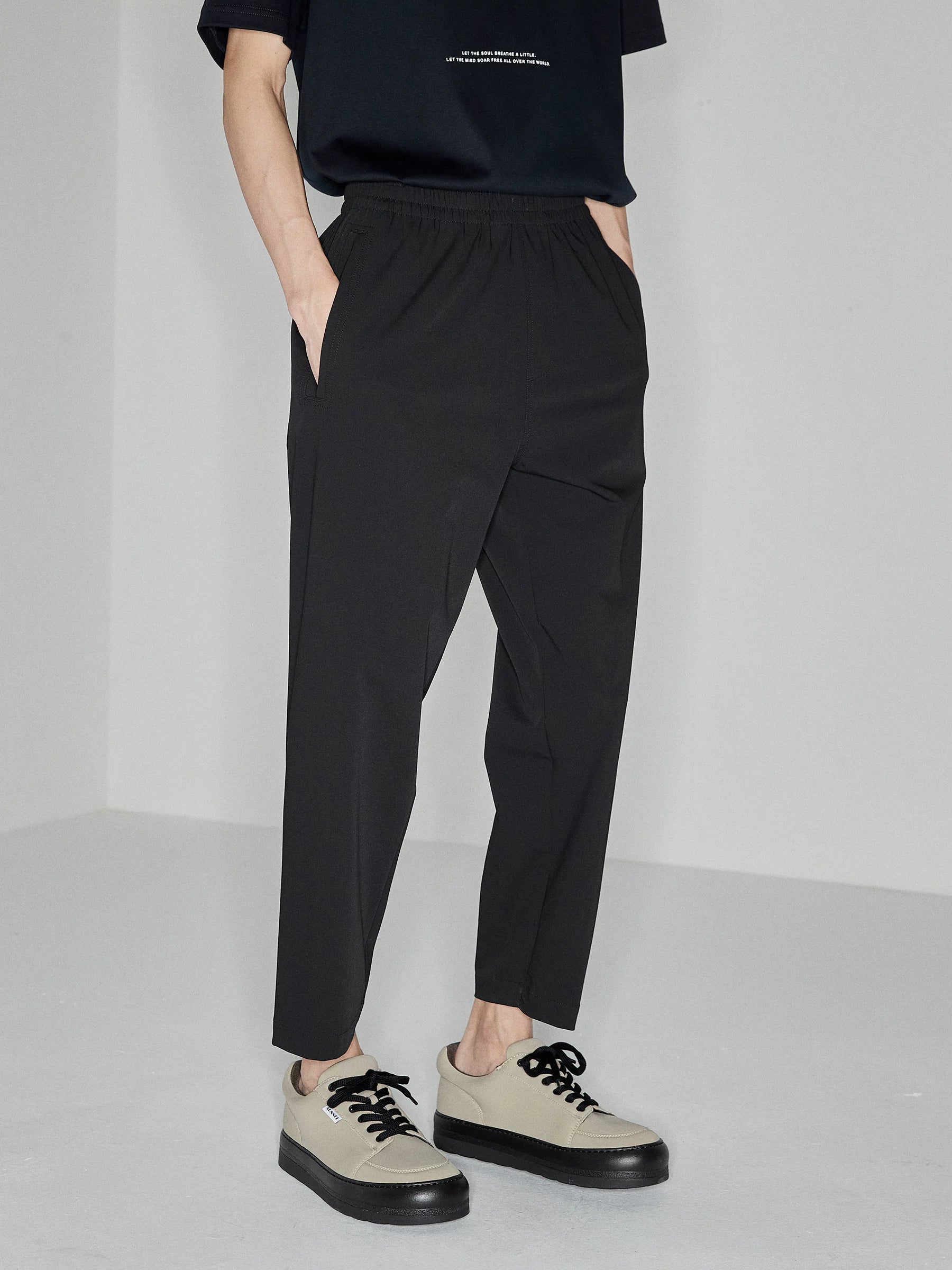 Drapey Stretchy Elastic Waist Cropped Pants