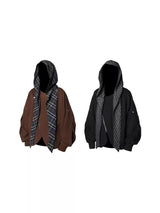 Striped Plaid Loose Crop Lapel Hoodie