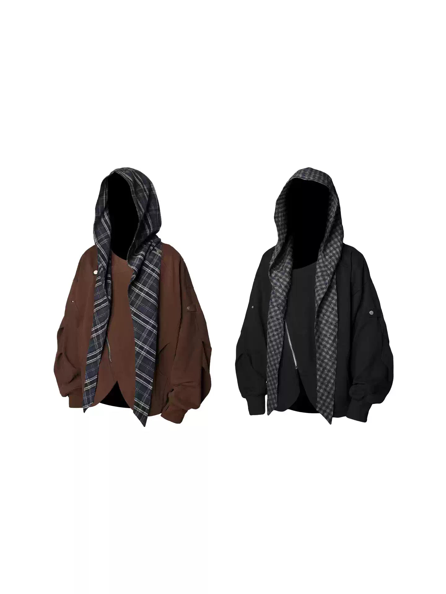 Striped Plaid Loose Crop Lapel Hoodie