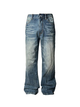 Heavy Wash Lightning Crack Flare Jeans