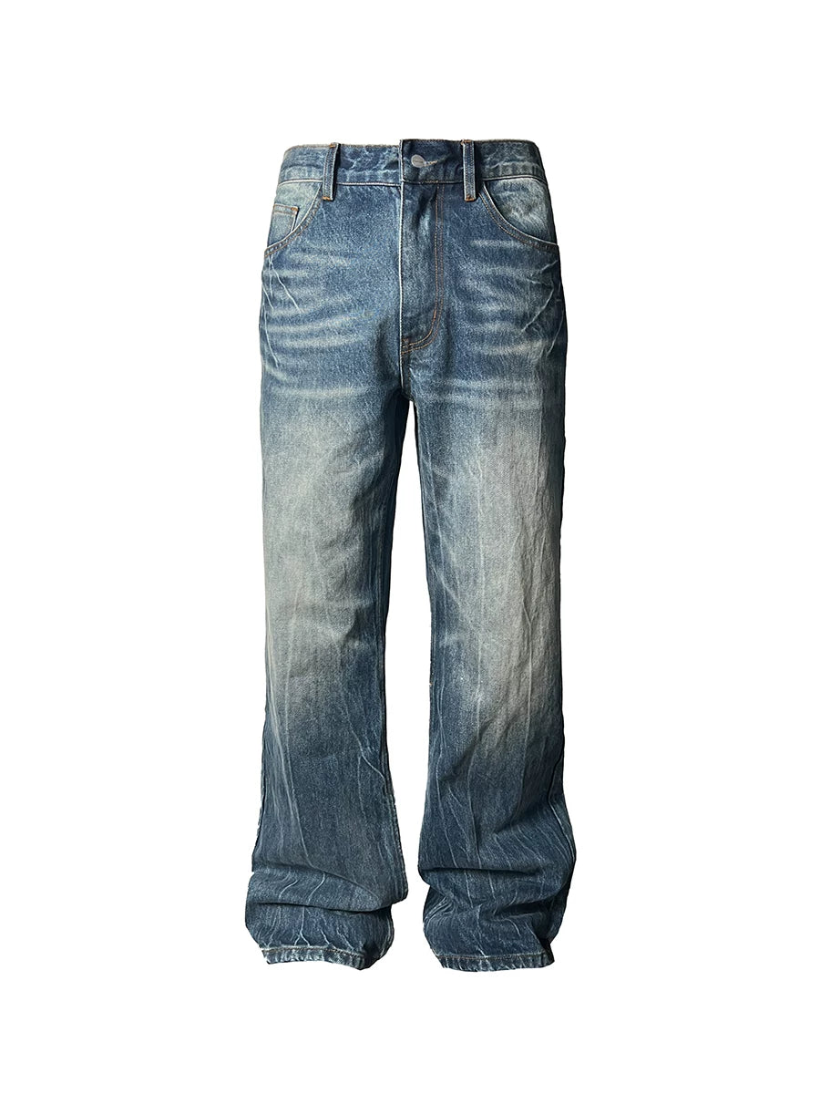 Heavy Wash Lightning Crack Flare Jeans