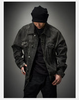 Loose Heavy Washed Distressed Denim Jacket