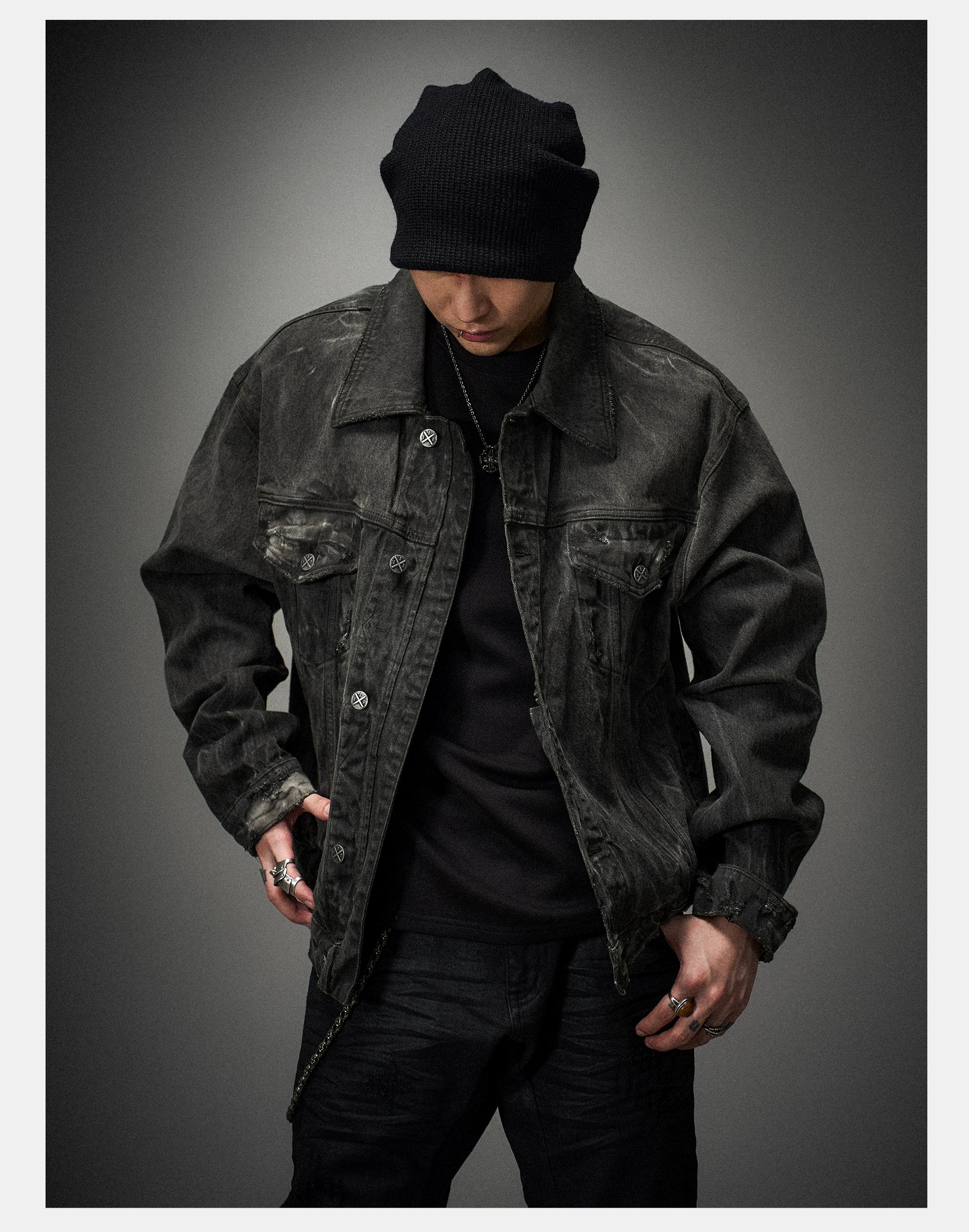 Loose Heavy Washed Distressed Denim Jacket