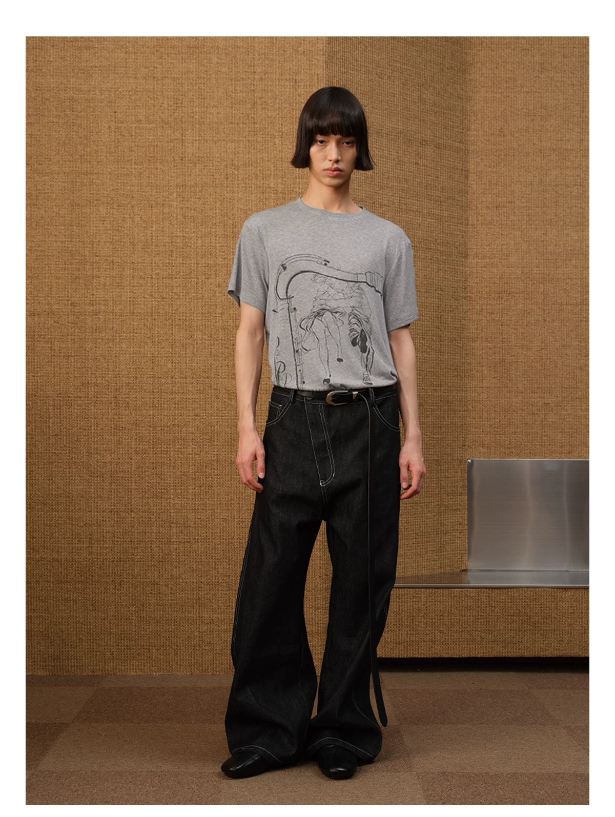 Couple Print Fitted Wool Blend Tee