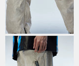 Men's Two-Tone Distressed Straight Leather Pants