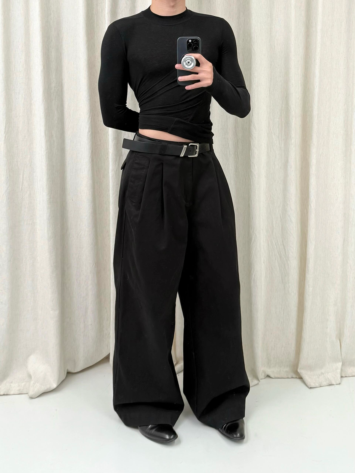 Natural Wash Double Pleated Loose Pants