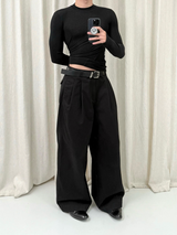 Natural Wash Double Pleated Loose Pants