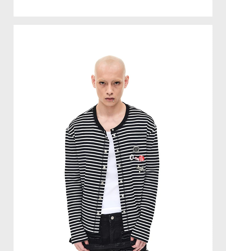 Striped Snap Button Couple Knit Cardigan