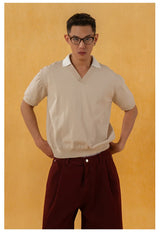 Men's V-Neck Short-Sleeve Detachable-Collar Polo Shirts