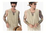 Distressed Vintage Striped Vest Pants Set