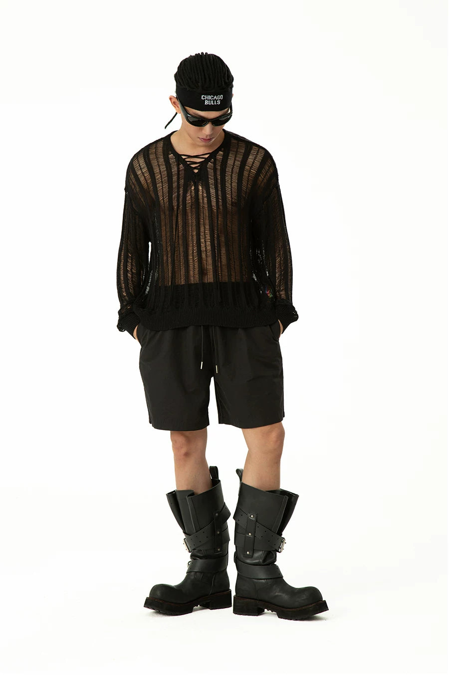 Men's Black Gray Elastic Waist Shorts