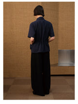 Short Sleeve Bubble Pleat Drawstring Shirt