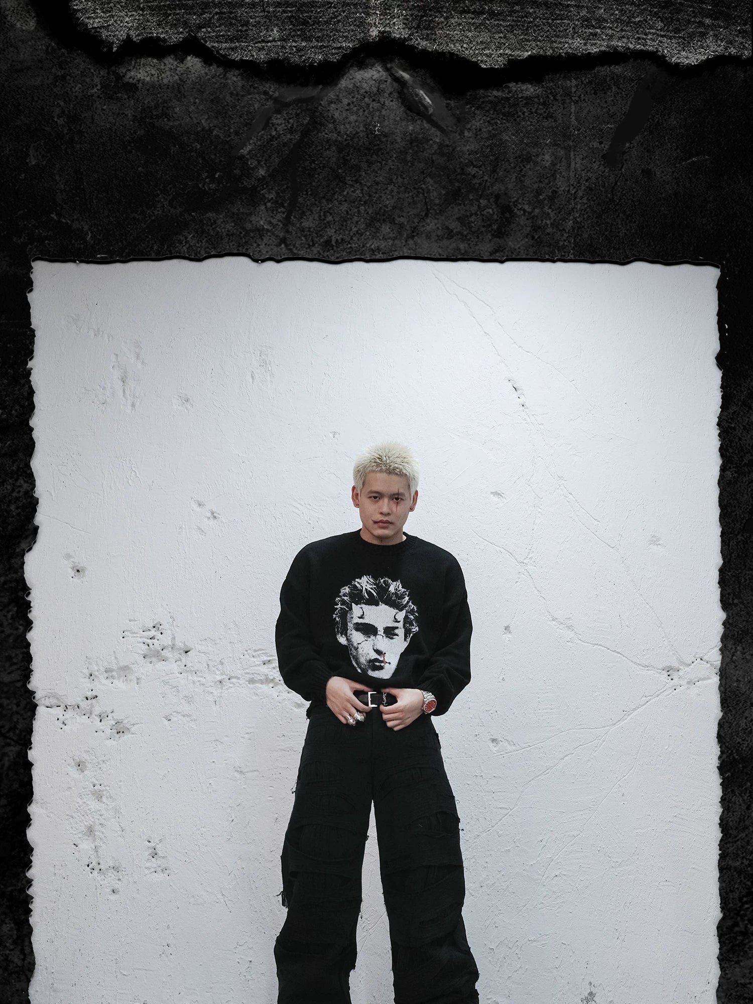 Devil Portrait Digital Print Knit Sweater