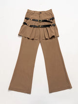 Pleated Belted Punk Retro Flared Pants