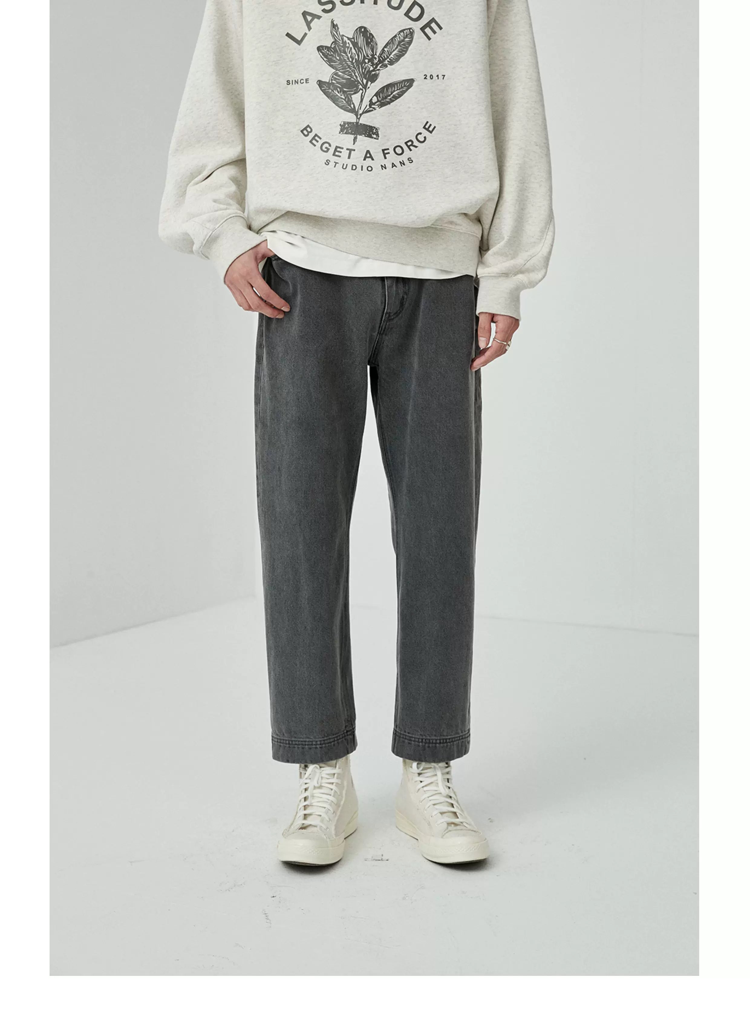 Vintage Washed Straight Ankle Jeans