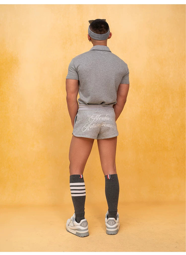 Camouflage Gray Embroidered Elastic Waist Shorts