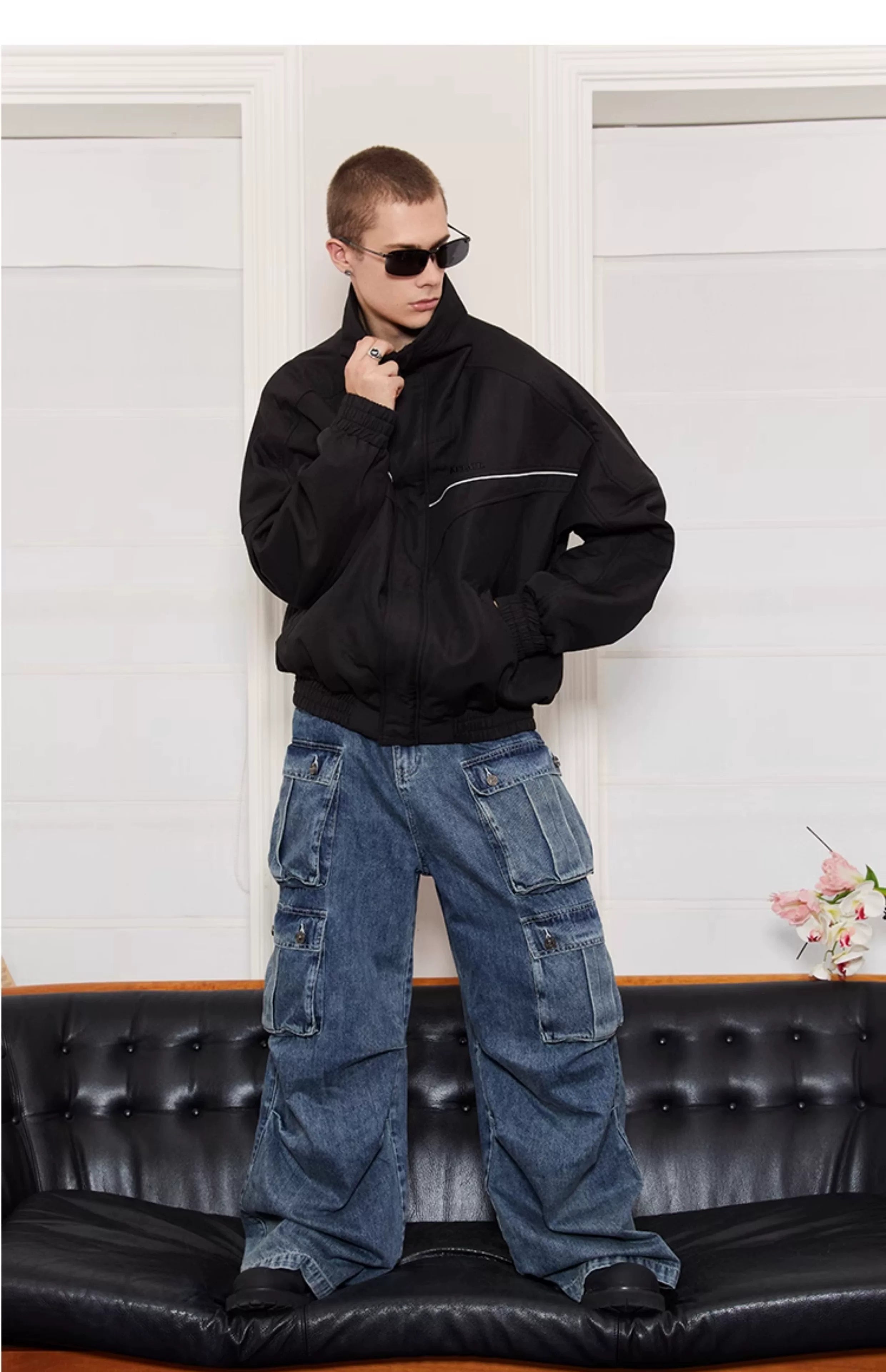 Clean Washed Wide Leg Cargo Jeans