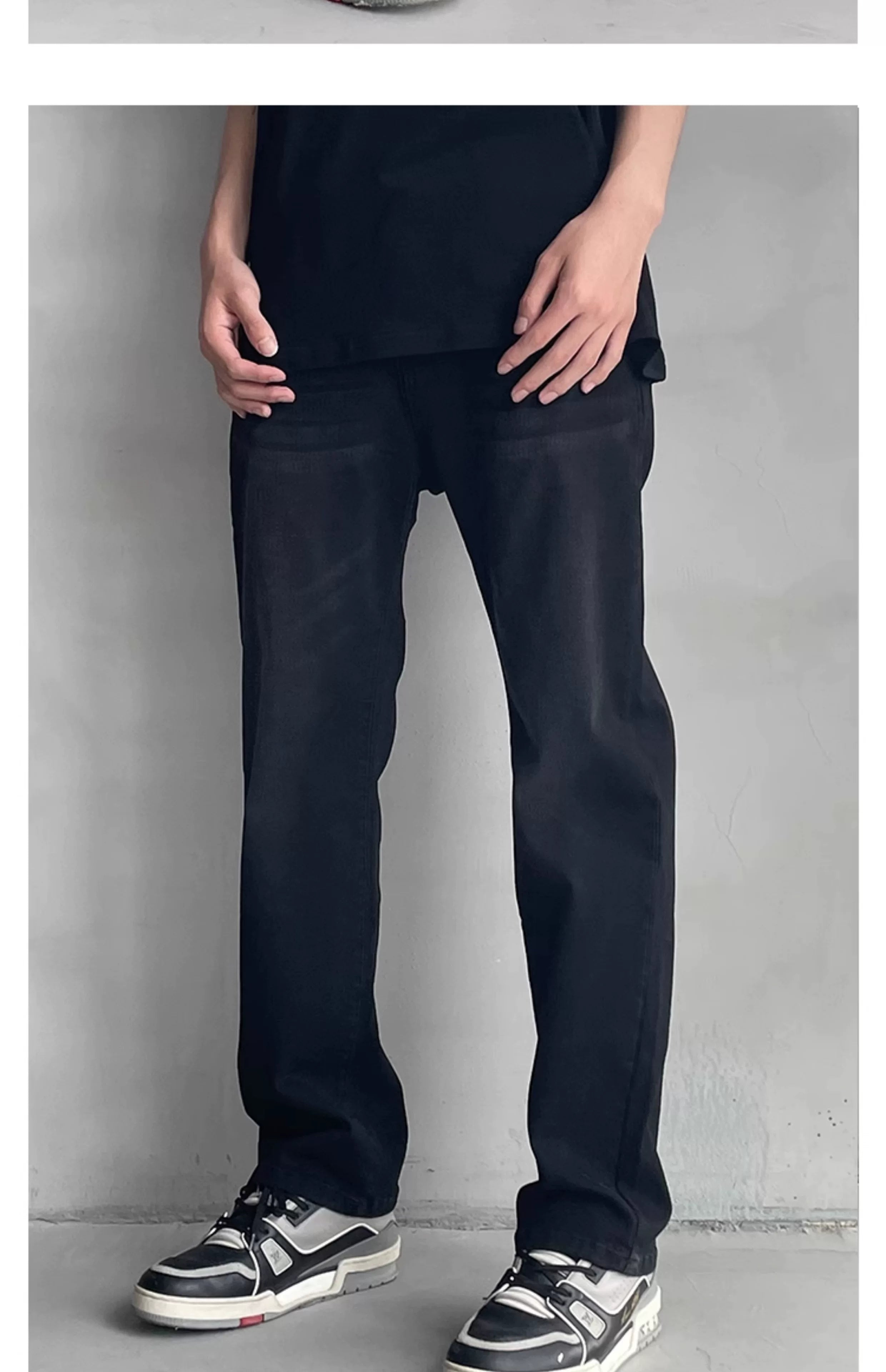 Men's Washed Black Loose Straight Jeans