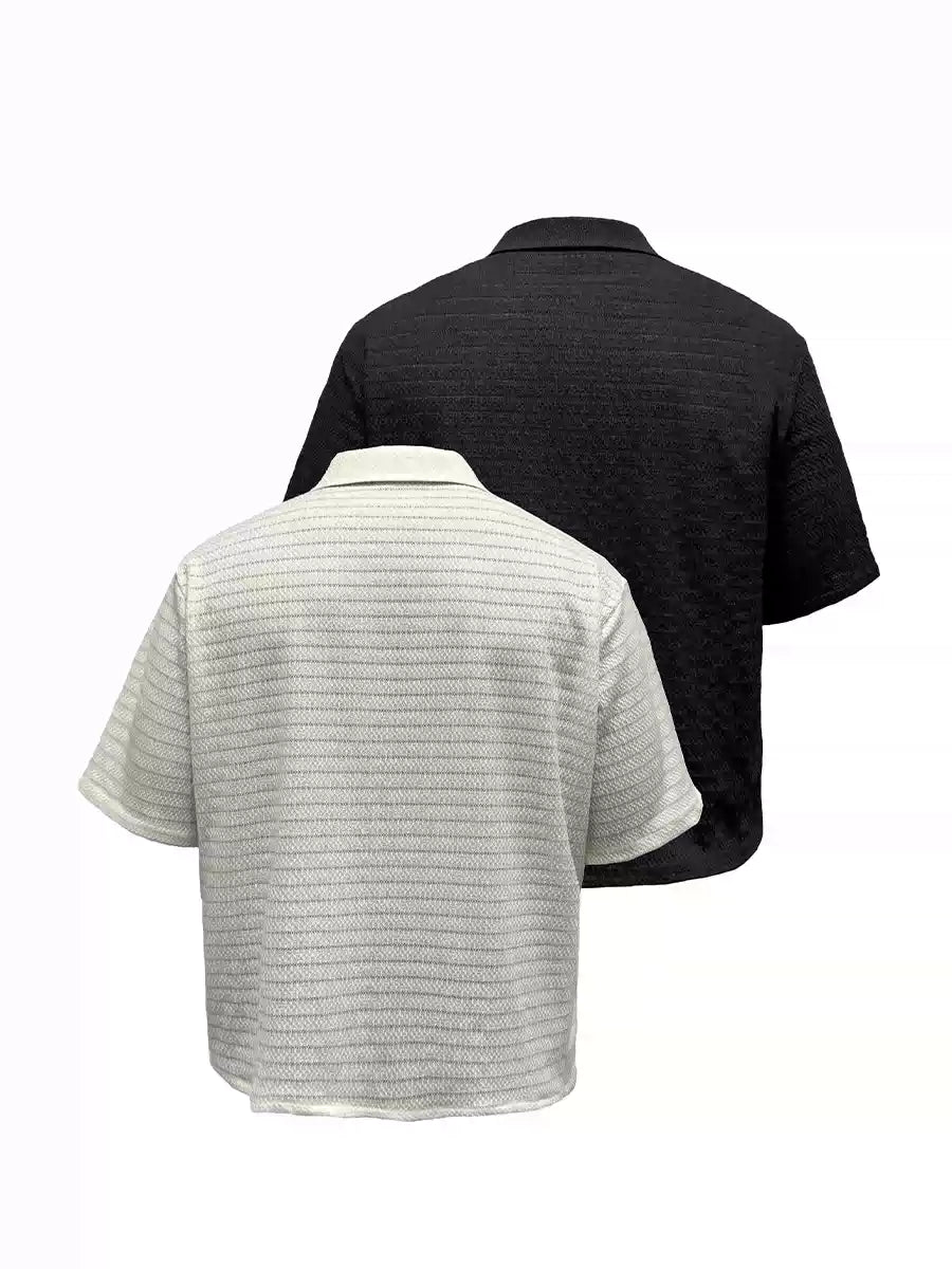 Hollow Striped Short Sleeve Crop Shirt