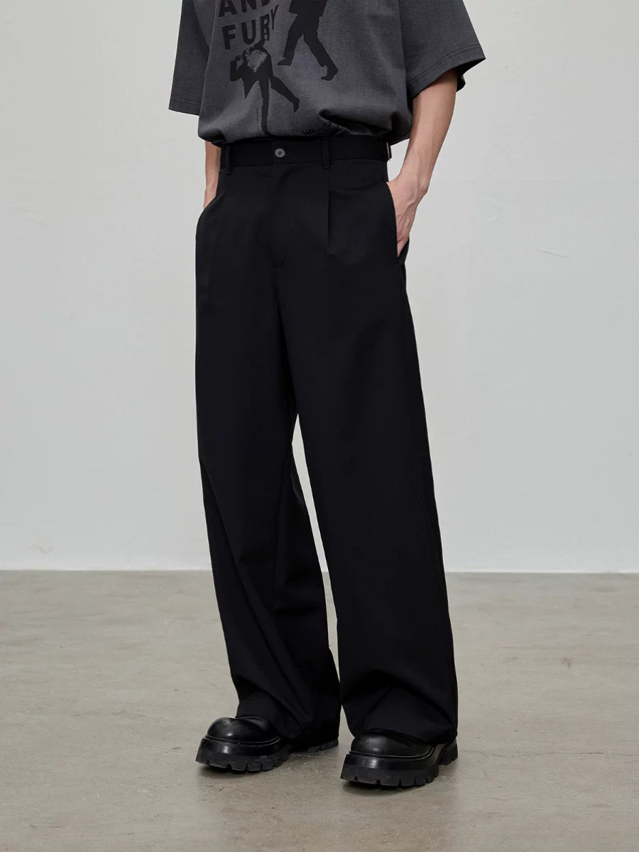 Adjustable Waist Wool Blend Dress Pants