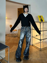 Digital Print Chain Lace Flared Pants