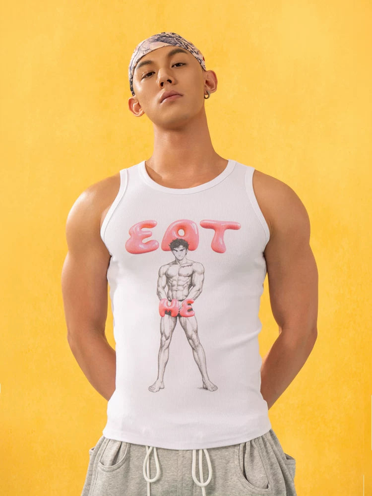 White EatMe Comic Print Tank Top